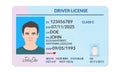 Driver license with male photo. Identification or ID card template. Vector illustration Royalty Free Stock Photo